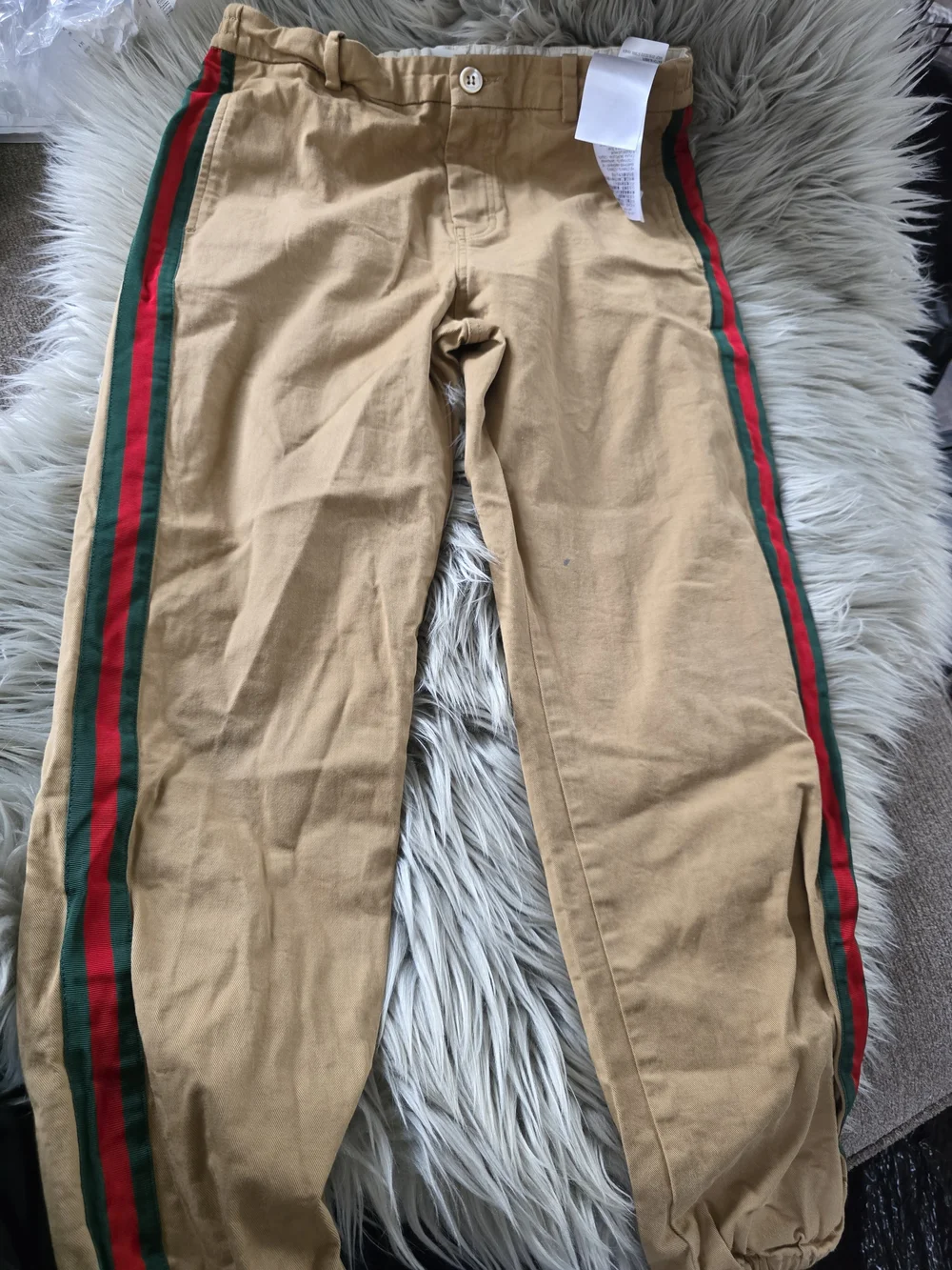 Gucci Tan Chinos with Red & Green Side Stripes Uzed Size 10 Boys